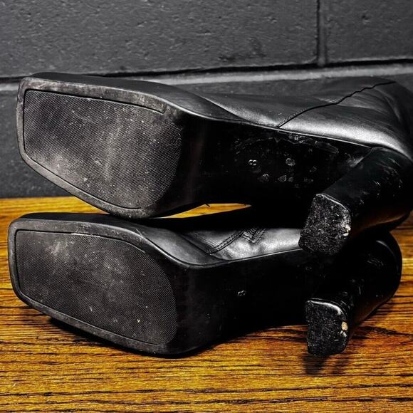Vintage 90s Y2K AMERICAN EAGLE Black Leather Square Toe Platform Boots Women’s 8 - Picture 8 of 8